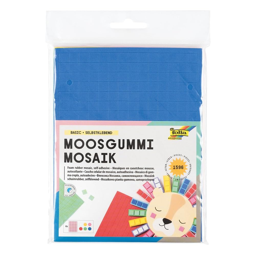 folia 2364 Mosaic Foam Rubber Self-Adhesive 6 Sheets Approx. 15 x 20 cm 2 mm Thick Assorted Colours for Versatile Crafts