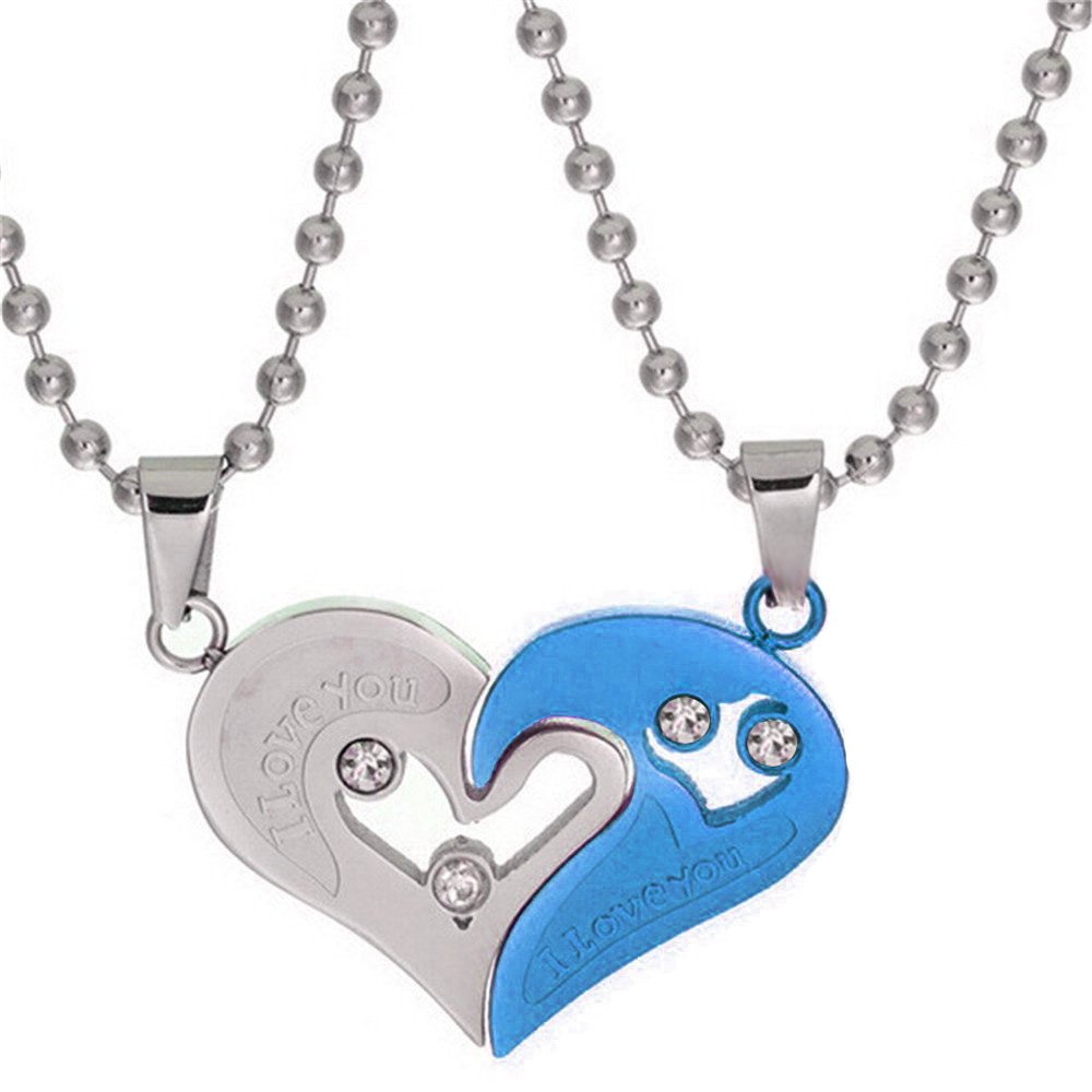 Uloveido Stainless Steel Couple Pendant Pairs Necklace Best Gifts Presents for Mens Womens (Blue) SN102