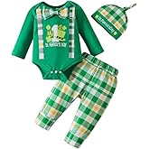 flower frail Baby Boy My 1st St.Patricks Easter Day Gentleman Outfit Bow Tie Romper Infant Clover Bunny Pant Sets +Hat 0-18M