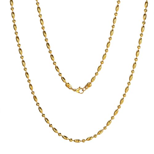 ChainsPro Edelstahl Damen Halskette Ohne Anhänger Reiskette,18K Gold/Edelstahl/Schwarz Kette,1,5 /3mm Breite,Verschiedene Län
