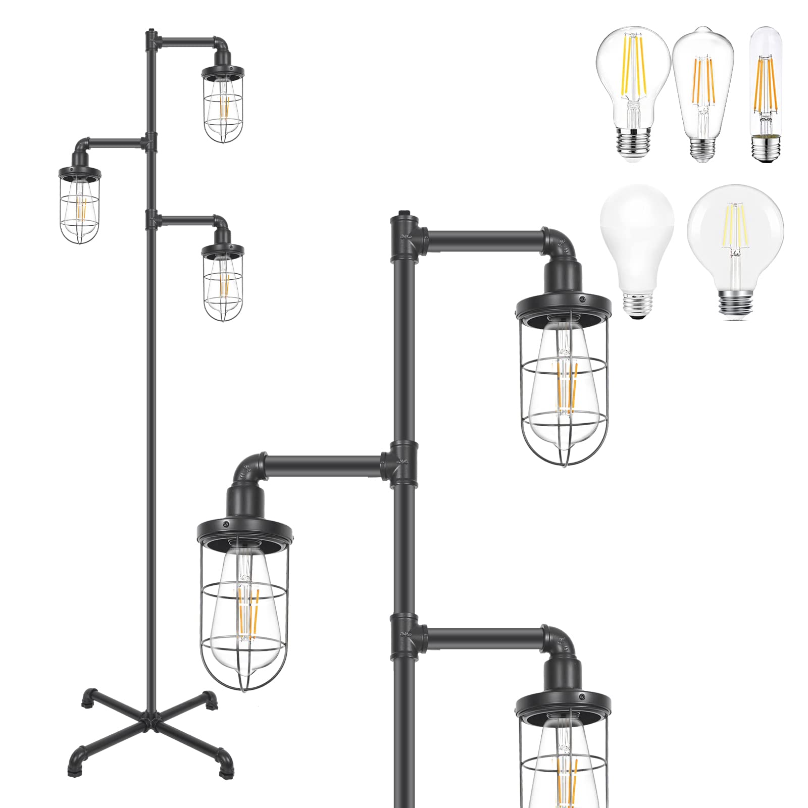 CONCA Steampunk Three Head Floor lamp, Tree Industrial Floor lamp ...