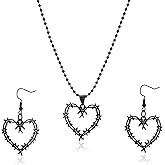 rgwtgkyh Gothic Barbed Wire Heart Earrings Necklace for Women Gold Silver Punk Style Thorn Large Heart Necklace Stainless steel Metal Mesh Dangle Drop Earrings for Girls Halloween Jewelry Set Gifts