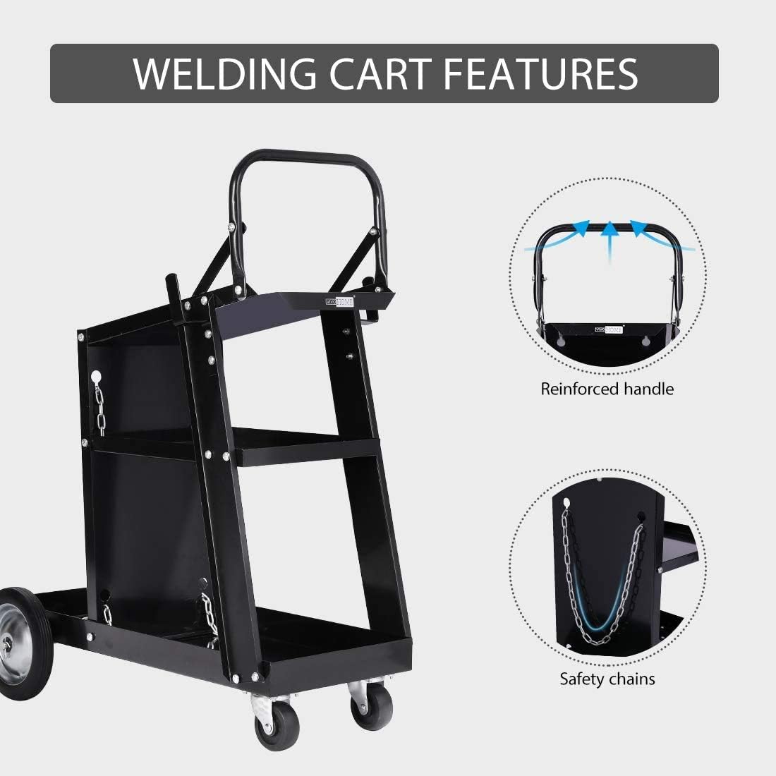 VIVOHOME Iron 3 Tiers Rolling Welding Cart with Wheels and Tank Storage for TIG MIG Welder and Plasma Cutter Black - - 