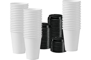 COOLCAP 100 Pack 12 oz Disposable Coffee Cups with Lids and Sleeves, To Go Paper Cups for Hot & Cold Beverages (Pure White, 12 OZ)