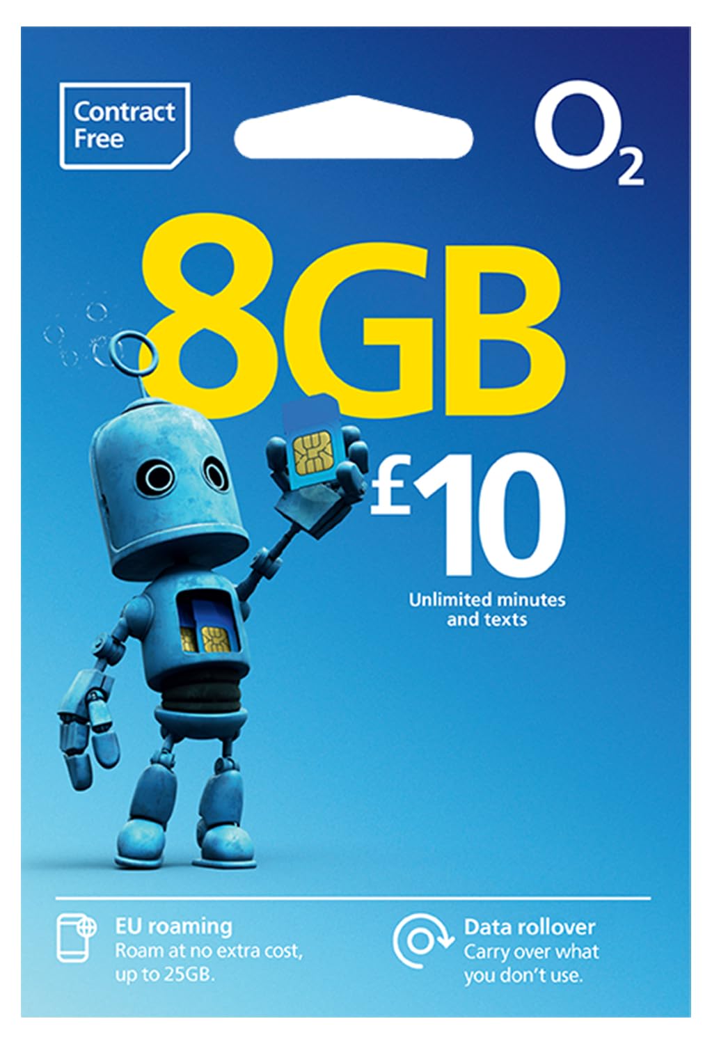 O2 SIM Card UK & EUROPE PREPAID PAYG £10 Bundle 8GB data, unlimited minutes & texts