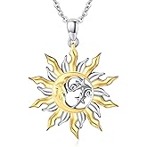 CUOKA MIRACLE Crescent Moon and Sun Necklace 925 Sterling Silver Moonstone Pendant Necklace Celtic Jewelry Gift for Women
