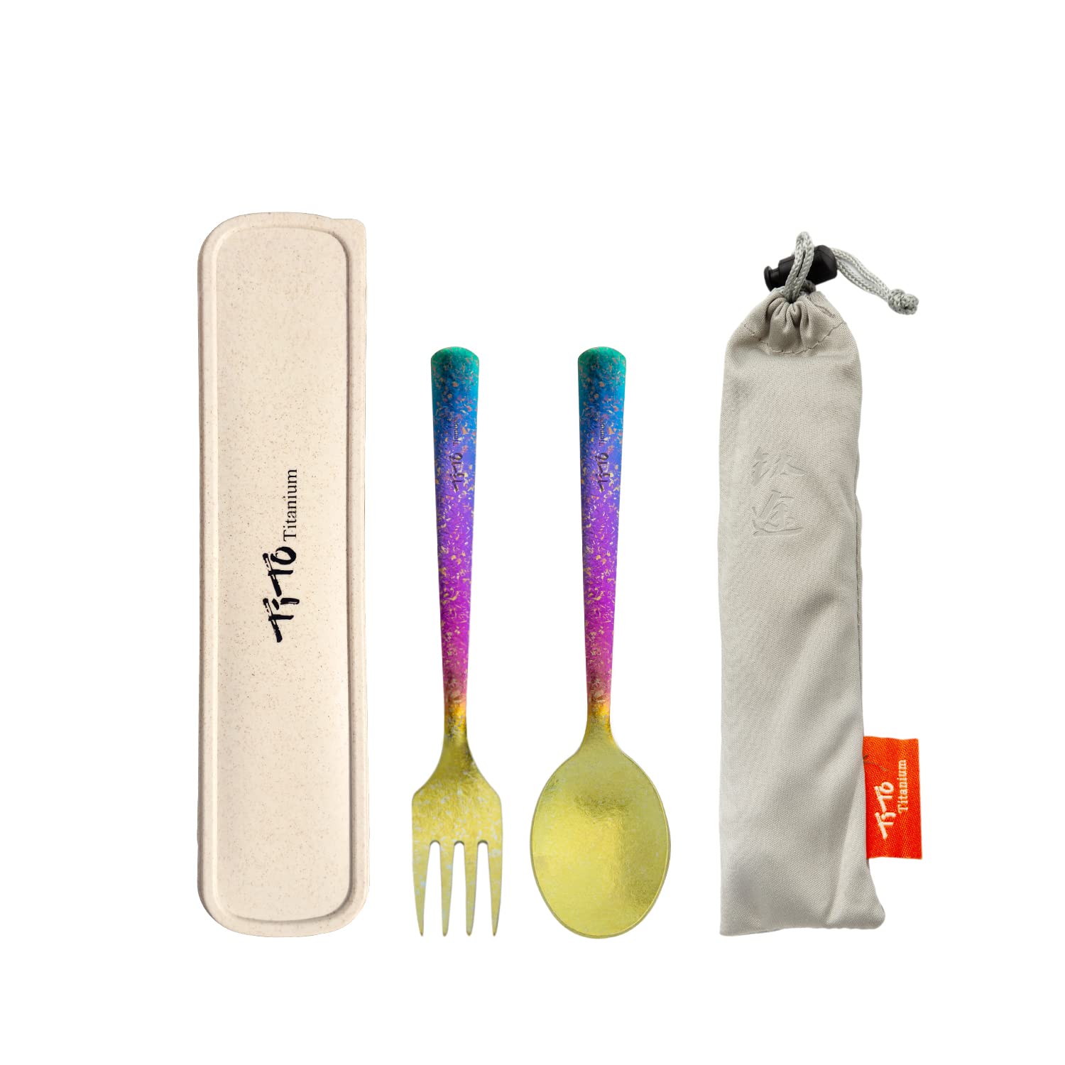 TiTo Titanium Bright Colorful Ultra Lightweight Titanium Camping Utensil Set Eco-Friendly Titanium Spork Spoon for Backpacking Hiking Outdoors (Colorful)
