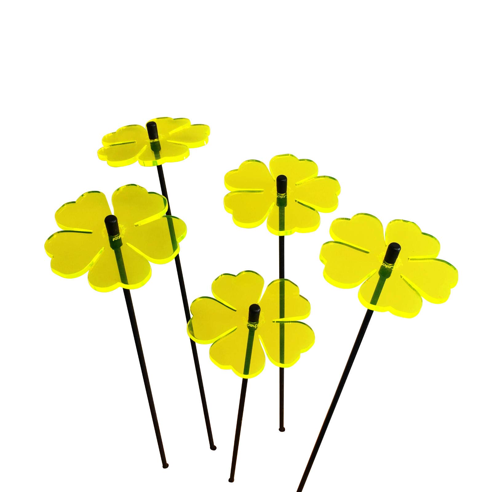 Sun Catcher Garden Decor Glowing Double Blossoms Ornaments Set of 5 Garden Stakes 25cm/9.8 inches high Indoor Outdoor Yard Gardeners Gift, Colour:fluorescent Yellow