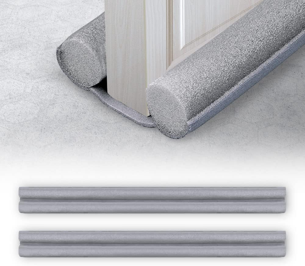 Draft Stoppers - Door Bottom Seal Strip Stopper, 2PCS Under Door Draft Stoppers, Weather Stripping Noise Blocker Adjustable Door Sweeps Soundproof Strip, Flexible Door Weatherstrip Guard Sweep Draft Stopper (Grey)