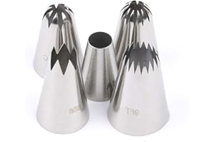 Professional Large Icing Piping Tips Set, Stainless Steel Cake Decorating Nozzles, 5-Piece, Extra Large Star and French Star 