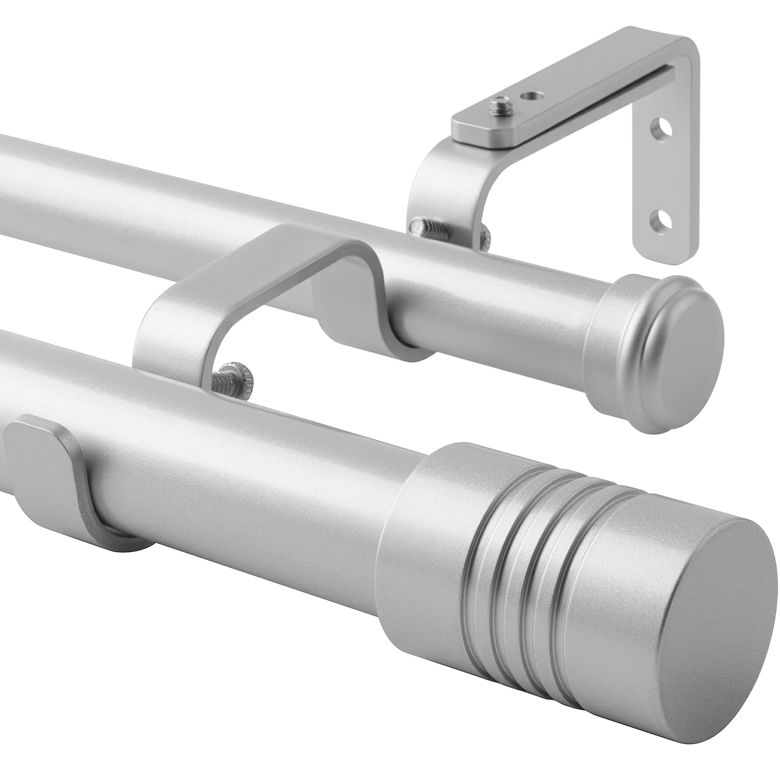Photo 1 of Creatyi 1 Inch Heavy Duty Double Curtain Rods 32 to 129 Inch Adjustable Double Curtain Rods for Windows for Bedroom Living Room Kitchen Study Office (Silver)