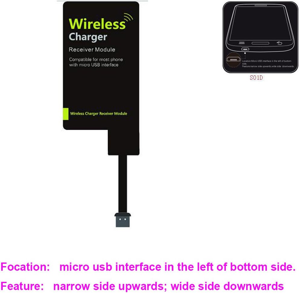 Universal Qi Wireless Charging Receiver Card for Iphone Wireless Charger Receiver Film for Micro-usb of All Android Mobile for Samsung Phones (Micro usb (left) narrow interface down)