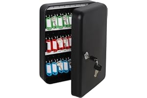 Kasten Key Cabinet Wall Mount with 48 Key Hooks,Steel Locking Key Storage Box, 11.81" x 9.45" x 2.95", Large Black Matt