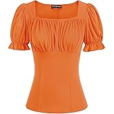 Scarlet Darkness Peasant Tops for Women Vintage Puff Sleeve Square Neck Renaissance Shirt
