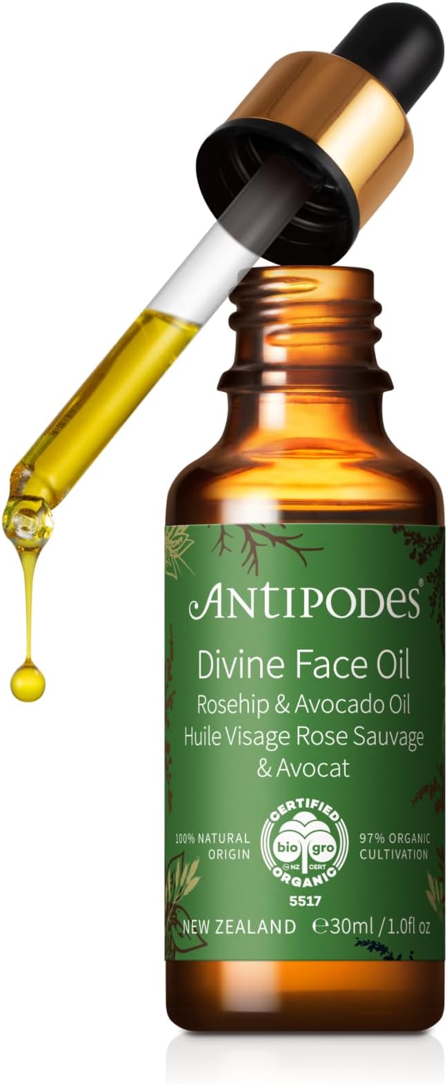Antipodes Divine Face Oil Rosehip Avocado Anti-Aging Wrinkle Fine Lines 30ml