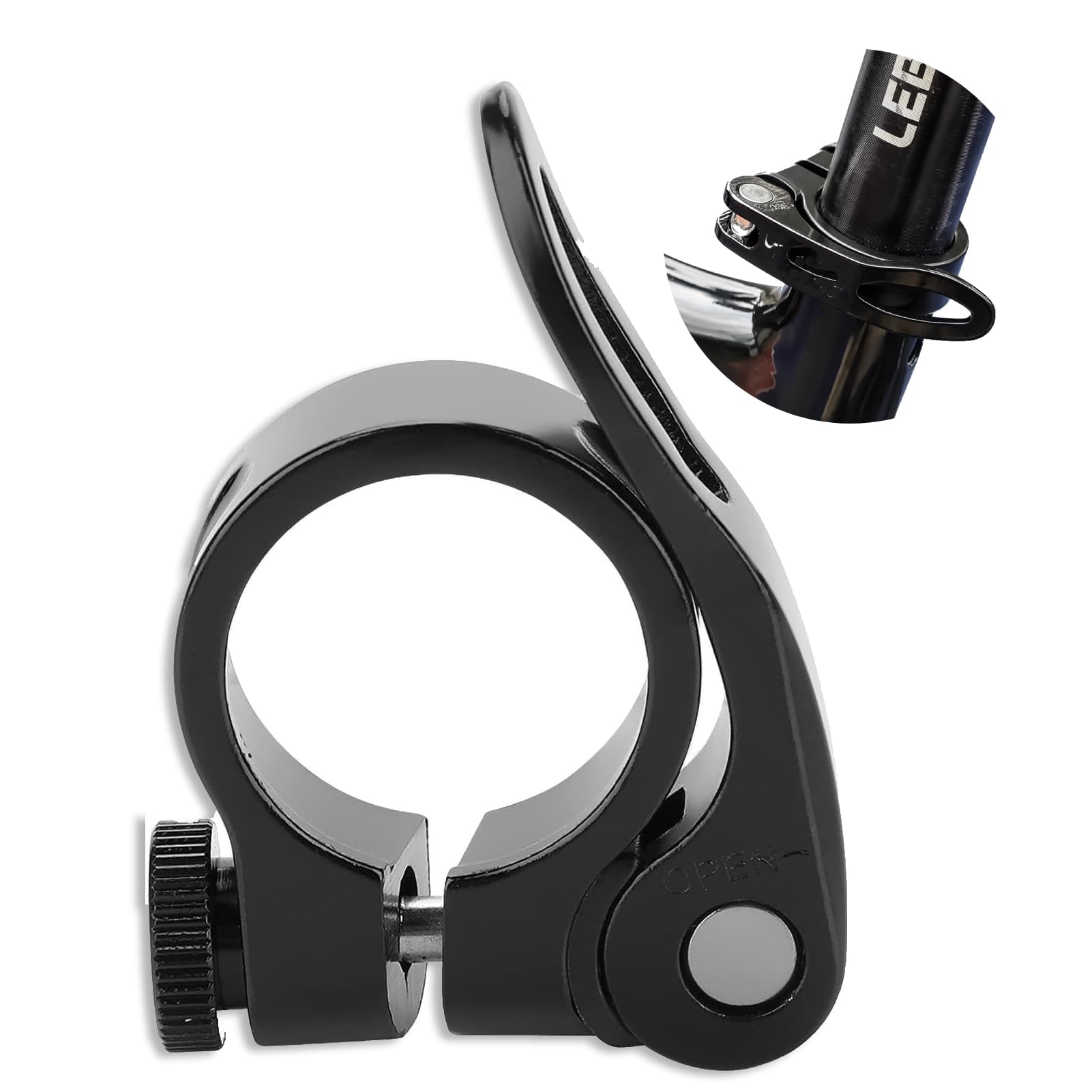 65x48mm/2.6x1.9inch Bicycle Seatpost Clamp, 28.6mm/1.1inch Inner Diamete Aluminum Alloy Seatpost Seat Post Clamp Quick Release 25.4mm Seat Tube Fits 28.6mm Clip for Most Cycling (Black)