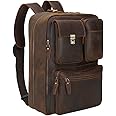 TIDING Men's Leather Convertible Backpack 15.6 Inch Laptop Briefcase Messenger Bag Work Business Travel Rucksack