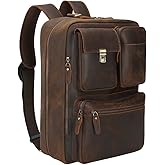 TIDING Men's Leather Convertible Backpack 15.6 Inch Laptop Briefcase Messenger Bag Work Business Travel Rucksack
