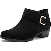 Athlefit Women's Chunky Low Heel Ankle Boots Classic Pointed Toe Side Zipper Booties