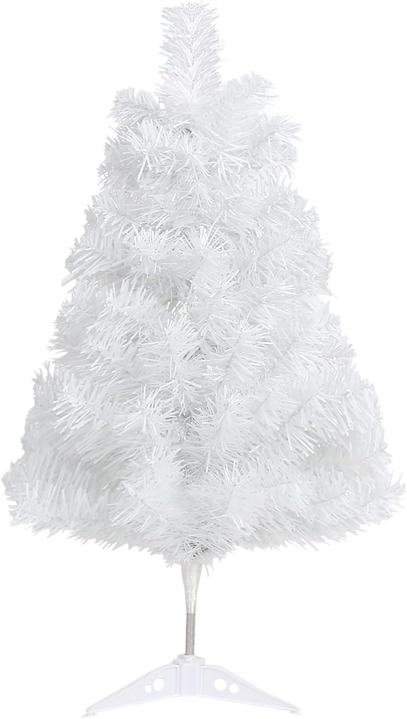 Trees - CCINEE 2Ft Artificial Christmas Tree, White Mini Tabletop Xmas Tree with Plastic Stand 80 Branches Tips for Christmas Party Supplies Home Indoor Decoration