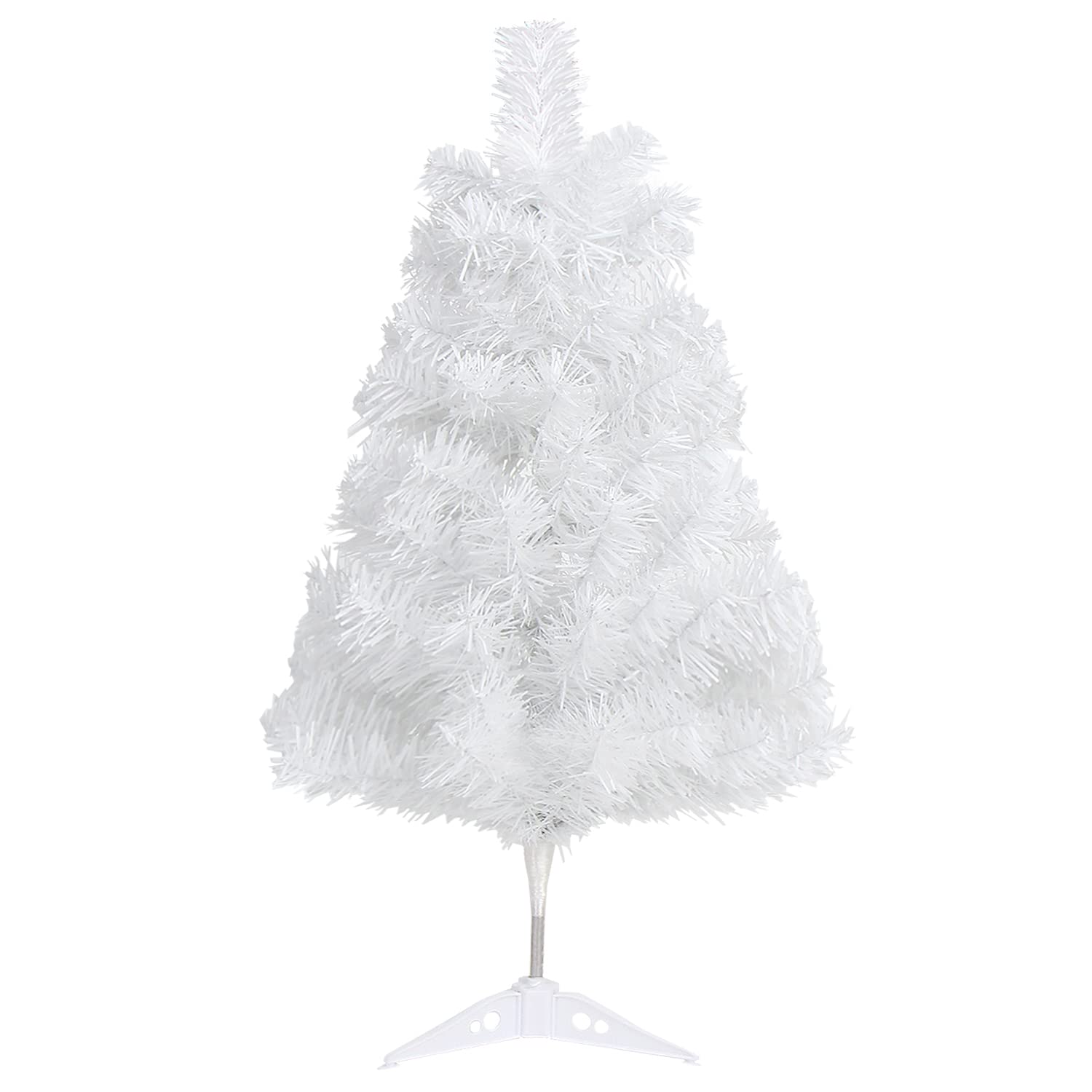 Photo 1 of CCINEE 2Ft Artificial Christmas Tree, White Mini Tabletop Xmas Tree with Plastic Stand 80 Branches Tips for Christmas Party Supplies Home Indoor Decoration