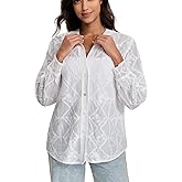 Boho Tops for Women Lace Long Sleeve V-Neck Loose Knit Shirt Button Down Top Spring Holiday