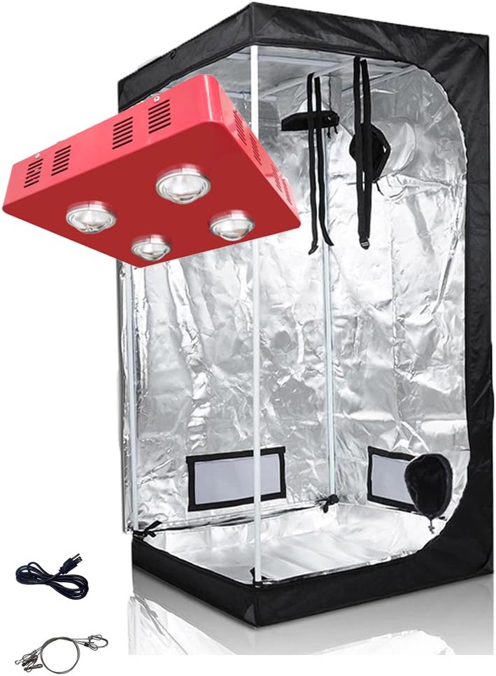 Oppolite 300W/ 600W/ 800W/ 1200W Full Spectrum LED Grow Light + Multiple Size Grow Tent Dark Room Indoor Hydroponic System Kit (LED 800W COB Light, 36"X20"X63"W/Window)