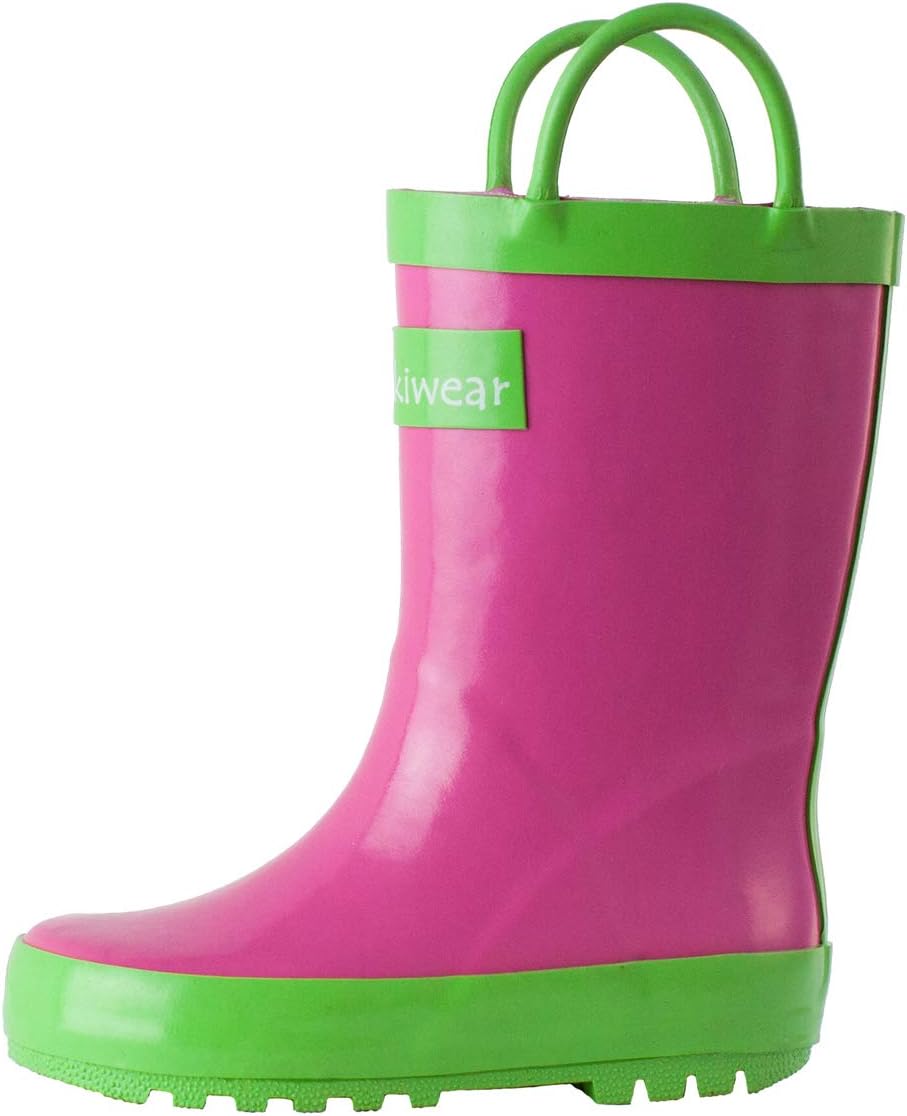 OAKI Kids Waterproof Rubber Rain Boots with Easy-On Handles