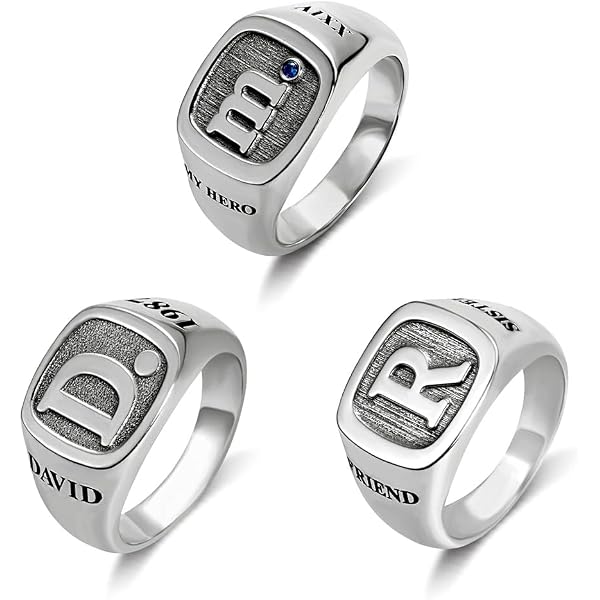 Custom Western Letter Initial Ring – Solid 925 Silver, Men's Sizes 6-12