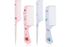 4pcs Cute Hair Comb Set, Strawberry & Ice Cream Kids Toddler Baby Comb Fine Tooth & Rat Tail Combs Small Tiny Mini Miniature 