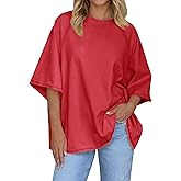 Tankaneo Womens Oversized Half Sleeve T-Shirts Trendy Casual Loose Fit Tops Summer Crew Neck Baggy Shirts