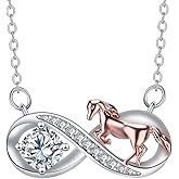 Infinity Horse Necklace with April Birthstone Jewelry Gifts for Women Diamond CZ Crystal Equestrian Pendant Birthday Valentine's Day Gift for Horse Lovers Mom Wife Eternal Love Symbol Necklace