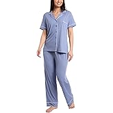 Nicole Miller New York Women's Pajamas 2 Piece Soft Ribbed Notch Collar Button Down PJ Set