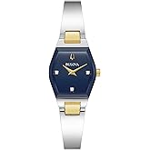 Bulova Ladies Modern Gemini Diamond Silver and Gold Stainless Steel Watch,Tonneau Shape Blue Dial, Model: 98P218