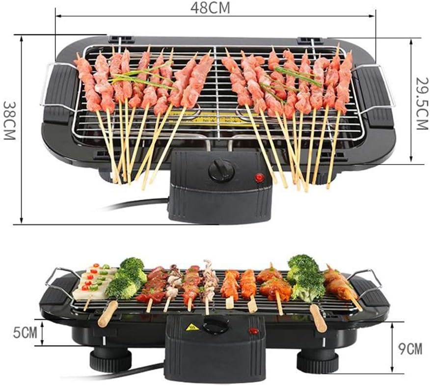 review Shelf Barbecue Grill, Electric Grill, Indoor and Outdoor use, Adjustable Temperature Regulator, Removable drip Tray and Spice Rack, Indoor Smoke-Free Electric Grill, Fast Heating and Easy to Clean
