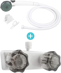 Dura Faucet RV Shower Faucet Valve Diverter with Shower Head and Stainless Steel Hose Kit (White)