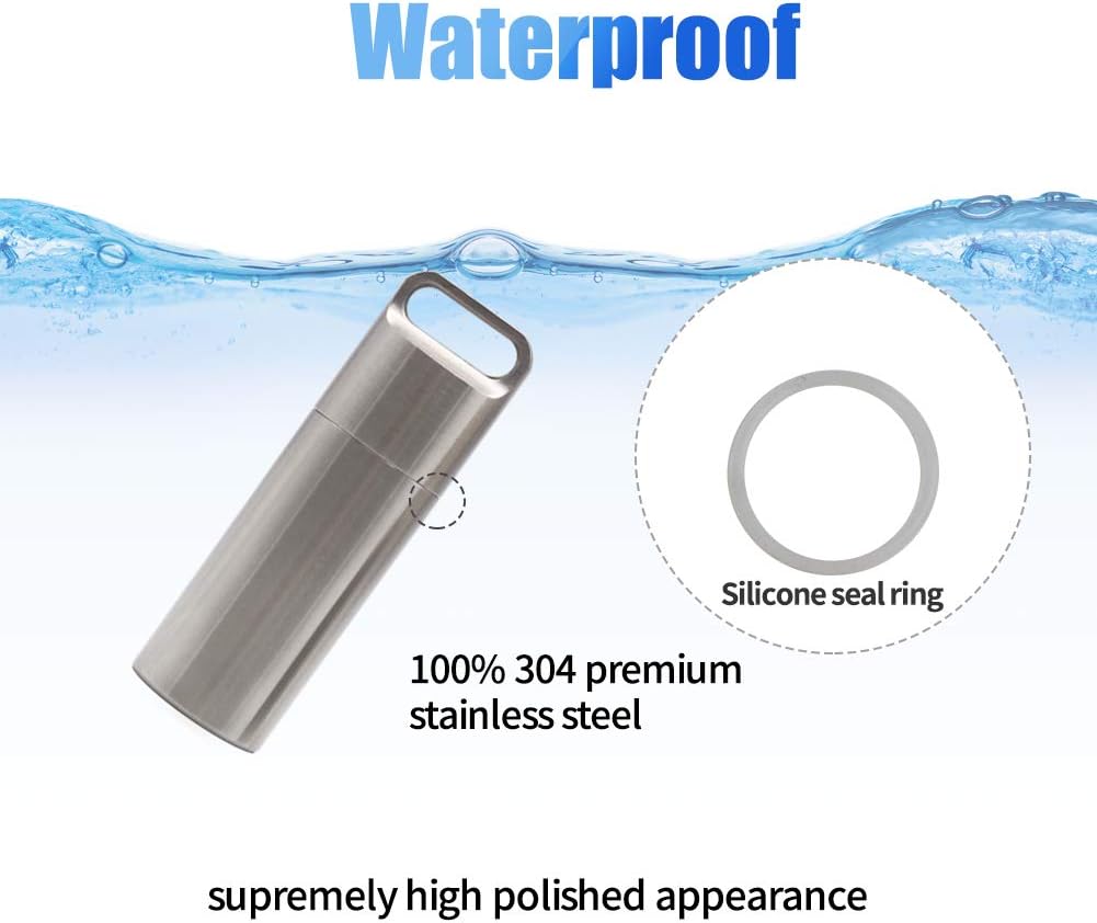Waterproof Stainless Steel Pill Case Keychain, Durable Travel Pill Box Bottle Holder Tough for Men Purse Pocket Outdoor Emergency Kit - Image 3