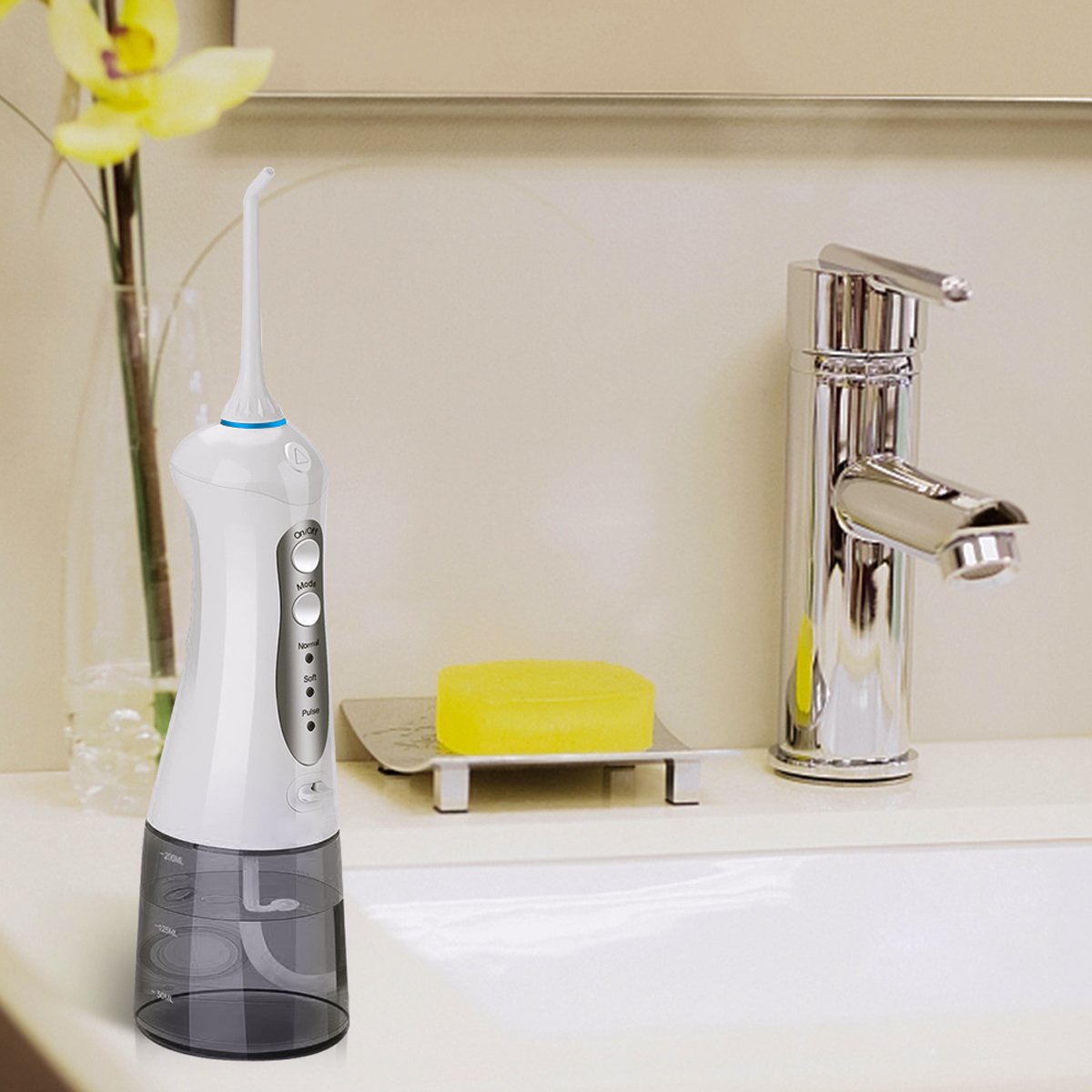 Water Flosser for Teeth,Power Floss Water Jet with 4 Jet Nozzles for Teeth Clean,200ml Detachable Reservoir,IPX7 Waterproof, USB Rechargeable, 3 Water Pressure and FDA Approved - Gray