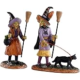 Lemax Spooky Town Witches Night Out Figurine, #02907, 3.78-in | Two Witches &amp; Black Cat Head Out for the Evening | Non-Electrical, 3.78 x 3.15 x 1.57 In | Halloween Village Display