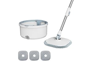 Bycarm Spin Mop and Bucket Set with 3 Microfiber Machine-Washable Mop Replacement Pads for Floor Cleaning, Laminate, Tile, Ba