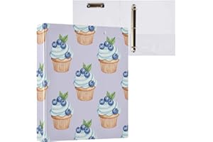 Dessert Cupcakes Purple Pattern 3 Ring Binder 1.5 Inch Binders 3 Ring Three Ring Binder Organizer with Clipboard & 3 Pockets 