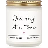 Shqiueos Get Well Gifts for Women Men, Thinking of You Gift-One Day at A Time Lavender Scented Candle 7oz, Inspirational Breast Cancer Care Present, Encouragement Sympathy Bereavement Christmas Gift