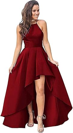 red satin high low dress