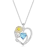 Molenia Heart Birthstone Rose Necklace for Women: Genuine 925 Sterling Silver Rose Gold Pendant Dainty Necklace Gold Jewelry Valentines Christmas Anniversary Birthday Gifts for Wife Mom Daughter