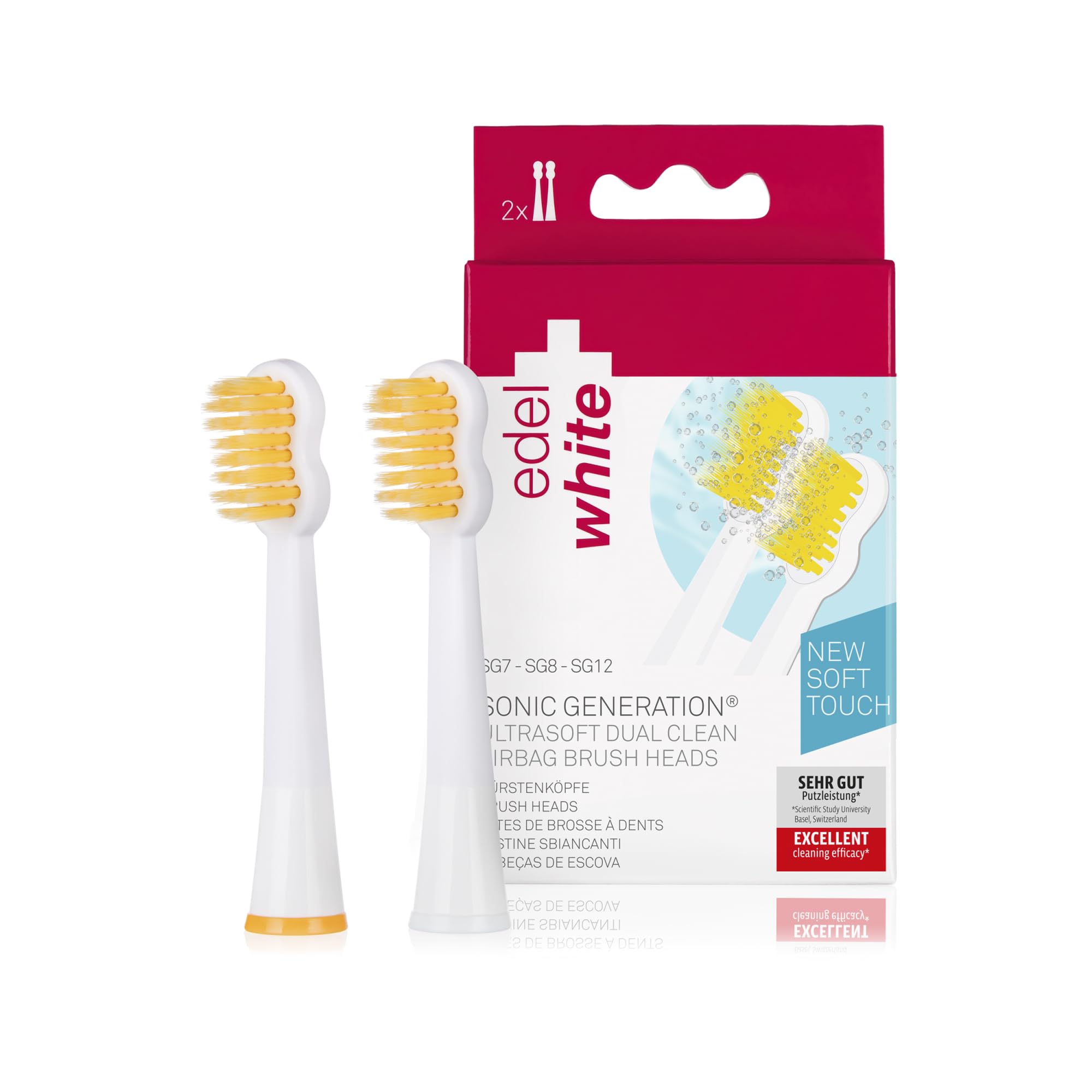 Edelwhite Toothbrush Heads for Sonic Generation SG8 (Winner) - SG12, Edel+White Toothbrush Heads Ultrasoft Dual Clean Pack of 2 (100-192)