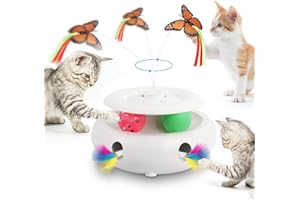 INKZOO Cat Toys Interactive Cat Toy Automatic Cat Toys for Indoor Cats, 3-in-1 Electric Cat Toy USB Rechargeable, Ambush Feather, Fluttering Butterfly, Track Balls Kitten Toy Cat Exercise Toys