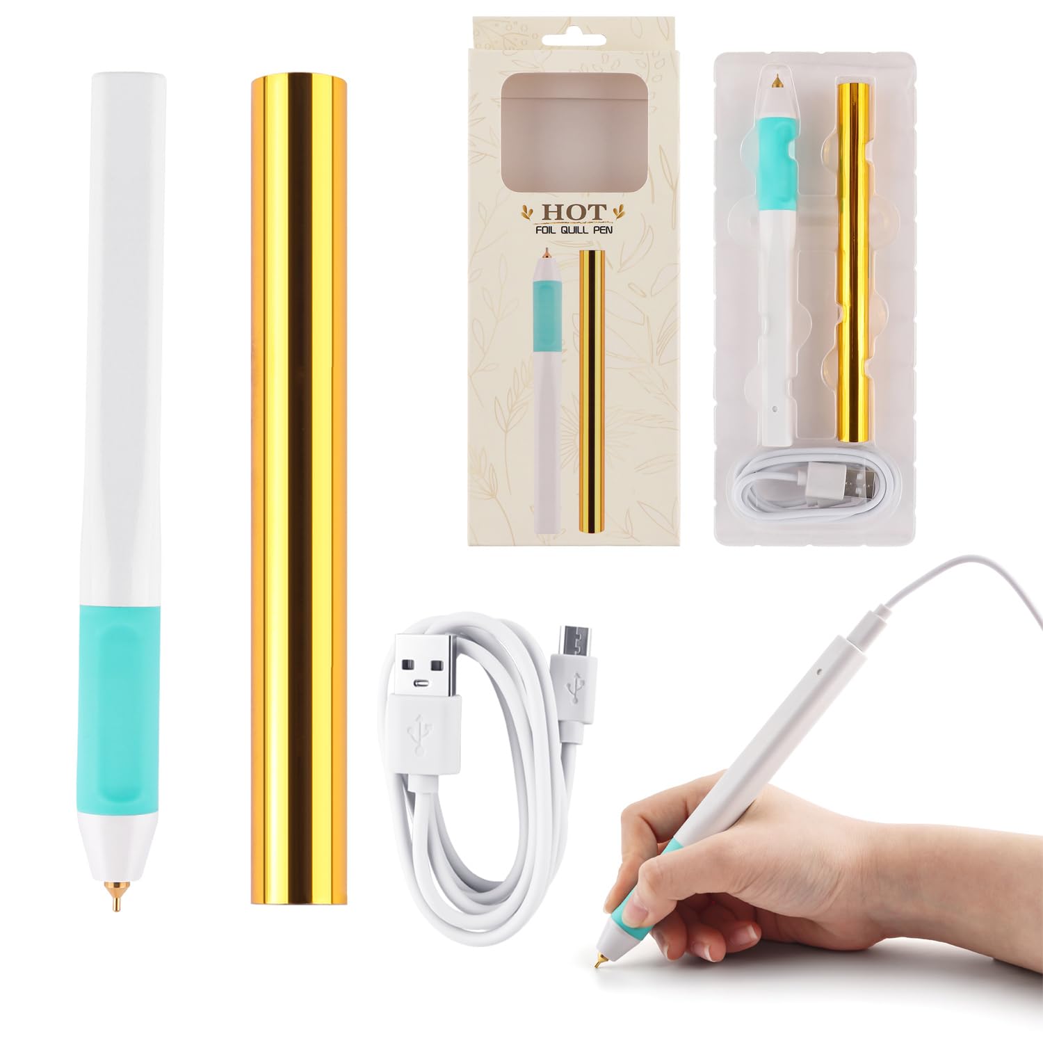 Hot Heated Foil Pens & Hot Foil Roll Set for Card Making Craft Scrapbooking Drawing Pen with USB Cable DC5V Write, Draw, Trace, and Stencil Your Way to Shiny Foiled Beauty Using