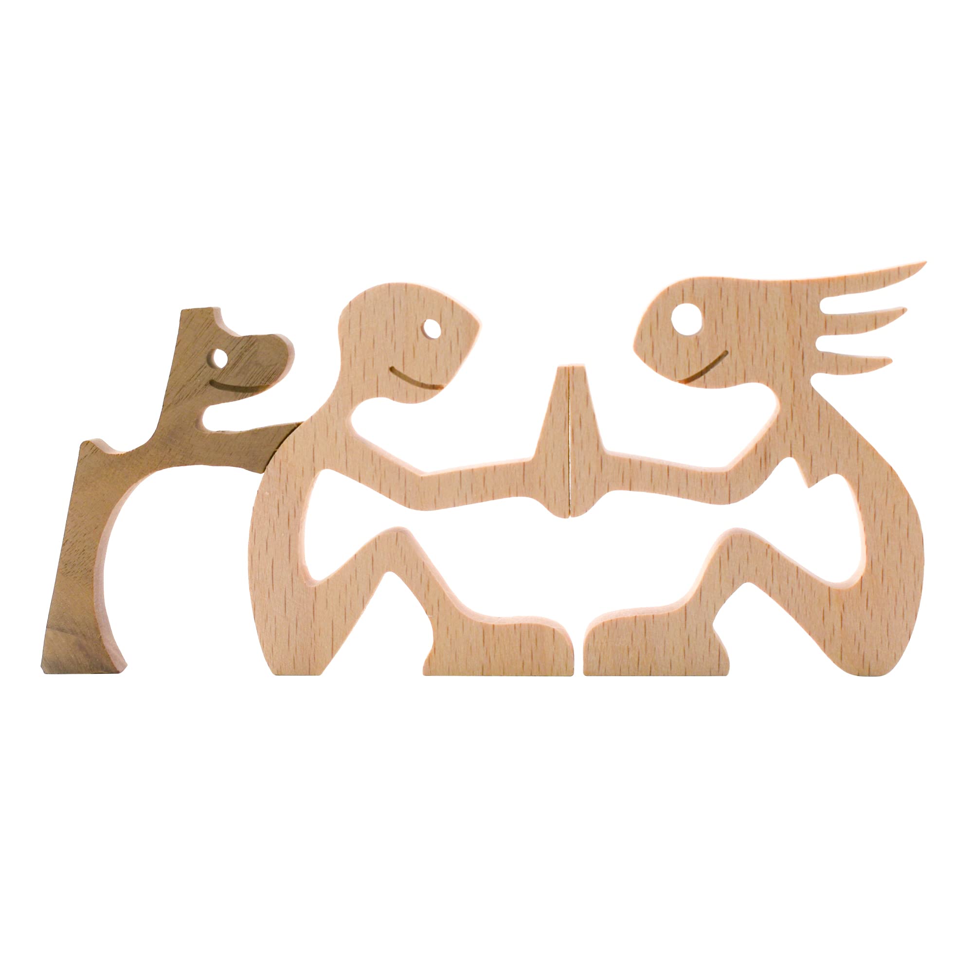 Enkrio Wooden Dog Figurines Hand Carved Wood Dog Human Sculpture Statue Handmade Accents Crafts Wooden Adorn Standing Tabletop Decoration Ornament for Home Decor