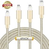 Ulimag Lightning Cable 4Pack 3FT 6FT 6FT 10FT (Gold) Nylon Braided Certified iPhone Cable USB Cord Charging Charger for Apple iPhone 7, 7 Plus, 6, 6s, 6+, 5, 5c, 5s, SE, iPad, iPod Nano, iPod Touch