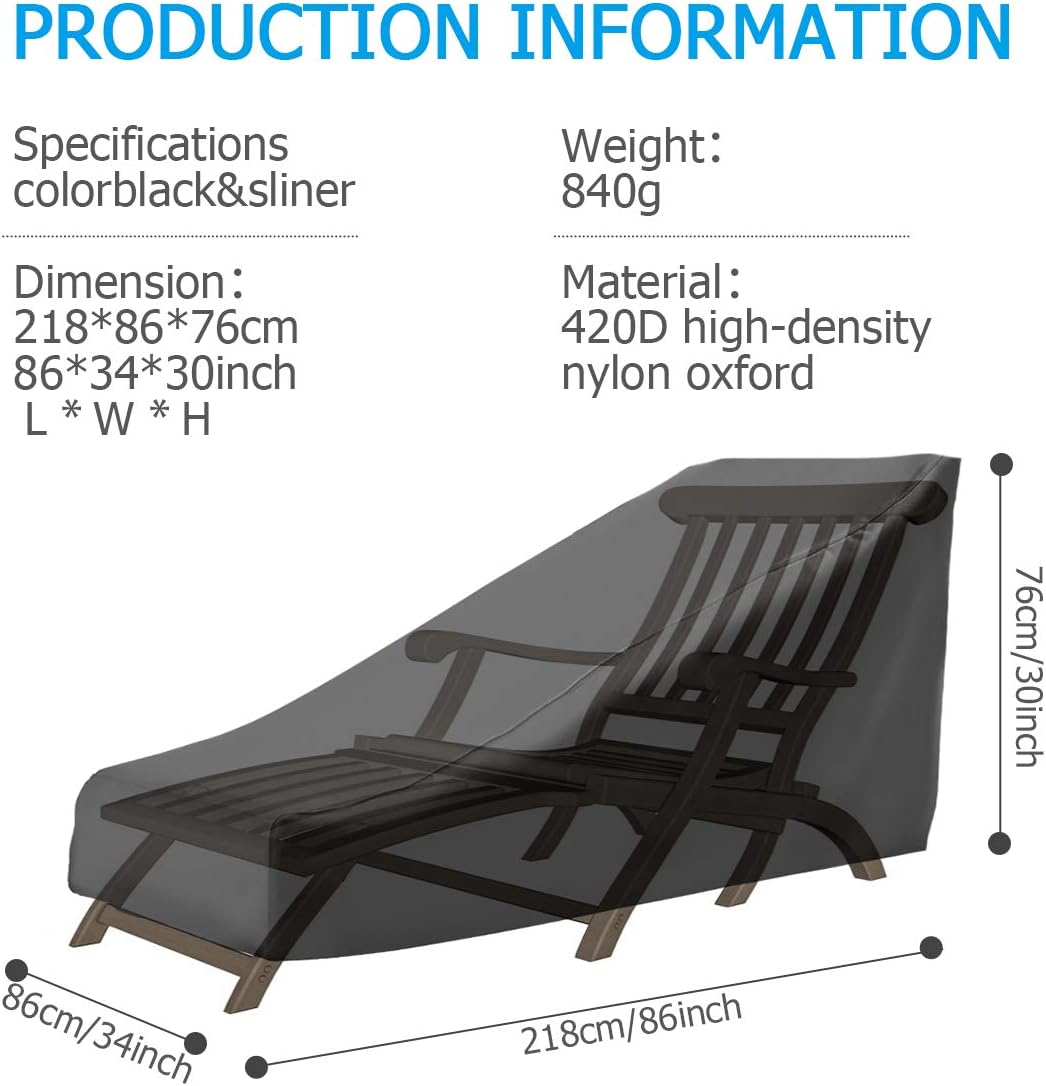 NASUM Waterproof Patio Lounge Chair Cover, 420D Upgraded Patio Furniture Cover, Durable Outdoor Lounge Chair Cover, Fading Resistant,Tear-Resistant, UV Resistant.(86Lx34Wx30H Inches): Kitchen & Dining